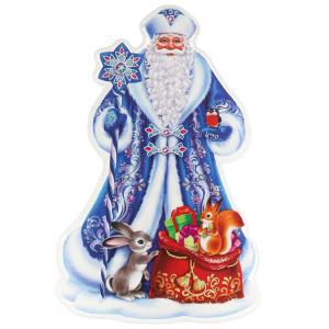 Наклейка новогодняя силиконовая Дедушка Мороз с зайкой 25*33см