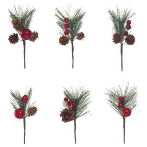 Ветка-декор новогодний L8 W7 H16 см, 6в.