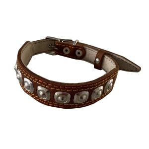 Ошейник кожаный подшитый спилком с двойными украшениями 30-20мм