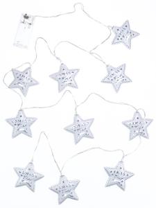 Гирлянда Звездочки 10шт, 1,6м прозрачный провод, белый (АА*2 не прил.)