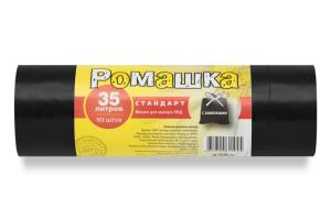 Мешок д-мусора с завязками 35л, 25 мкн, черн, рулон 10 шт. Ромашка Стандарт-24