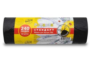 Мешок д-мусора с завязками 240л 100х115 30мкн черн. рулон 10 шт. Ромашка Стандарт  ЗВС-10