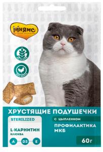 Лакомства д-кошек Мнямс хрустящие подушечки стерелиз. Профилактика МКБ с цыплен. и клюквой