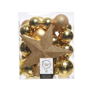 Шары набор Микс 6см с верхушкой (уп.33шт) золотистый