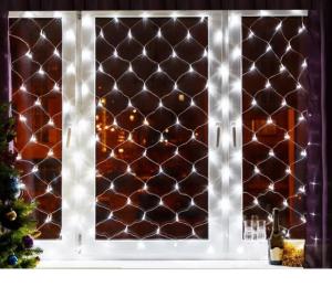 Гирлянда Сетка 192л, 3х2м прозрачный провод, хол. бел., переходник 8 режимов