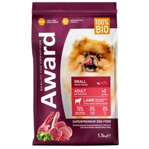 Сухой корм AWARD для взрослых собак мелких и миниатюрных пород с ягненком и индейкой с добавлением б