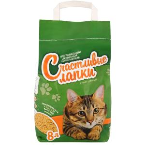 Наполнитель Счастливые лапки древесный впитывающий 8л