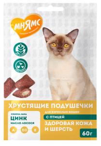 Лакомства д-кошек Мнямс хрустящие подушечки с птицей и говядиной 