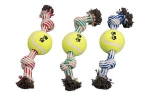 Игрушка NUNBELL д/собак канатная Мяч теннисный на веревке, d=6см l=25см, микс арт.2025-2859 Код27576