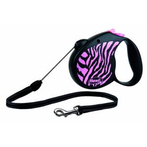 Рулетка поводок  Flexi Safari cord S 5м до 12кг трос розовый зебра