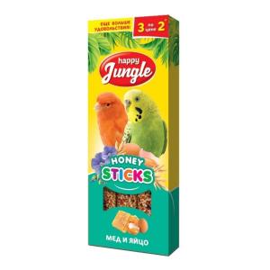 HAPPY JUNGLE Палочки д-птиц мед и яйцо 3 шт 90 гр-22  HAPPY JUNGLE Палочки д-птиц мед и яйцо 3 шт 90 гр-22