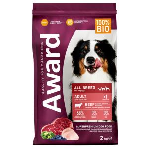 Сухой корм AWARD для взрослых собак всех пород с говядиной и курицей с добавлением брокколи и черник