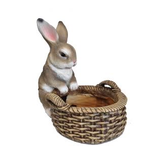 Кашпо фигурное Зайка у корзины L17W26H23 см (ПОЛИСТОУН)