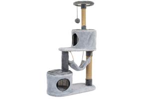 Комплекс когтеточка Кристина круглый 72*36*h124,5см 3-х уровн, 2 домика и гамак, серый