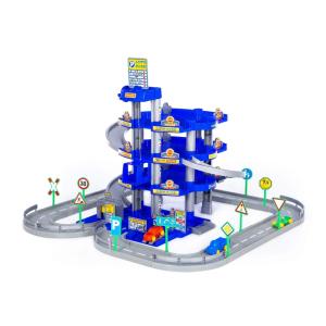 Паркинг 4-уровневый с дорогой и автомобилями синий