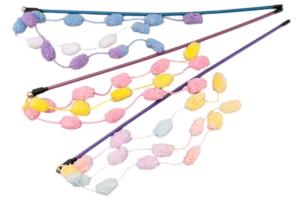 Игрушка-дразнилка WOGY д/кошек Хвостики l=25см 3шт с шариками плюшевыми и колокольчиком на палочке l