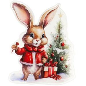 Наклейка новогодняя силиконовая Зайка у елочки 25*33см