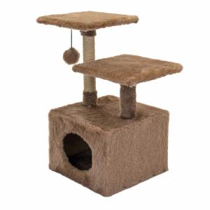 Домик-когтеточка ЧИП 2-х уров. квадратный с 2-мя полками (мех, джут) 53х35хh65см 1-1
