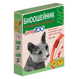  БИОошейник КРАСНЫЙ для КОШЕК и мелких СОБАК от блох-клещей 35см (ш-б -6шт)ДОКТОР ZOO