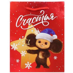 Пакет подарочный  18х23х10 см Чебурашка и снежинки 