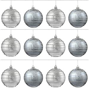 Декор подвесной Шар Спираль серебристая, набор из 12-ти шт, D 10 см, L44 W33 H11 см