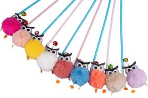 Игрушка-дразнилка WOGY д/кошек Сова 10х7см меховая с колокольчиком на палочке с резинкой, l=90см, ми