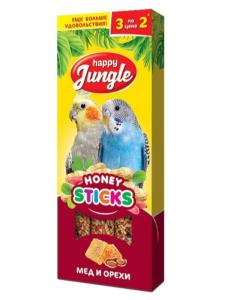 Лакомства д/птиц Happy Jungle (Хеппи Джангл) палочки мед и орехи 3шт 90г