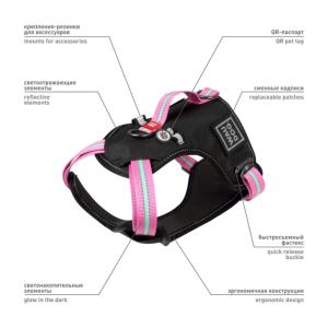 Шлея WAUDOG Nylon безопасная, метал.пряжка-фастекс (шир 20 мм, р M, A:45-70 см, B:60-80 см)роз