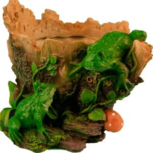 Кашпо Лягушки с грибами на пне 12х15см (ПОЛИСТОУН)-МТ