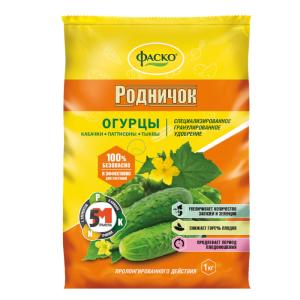 Для огурцов и кабачков,бахчевые 1кг Родничок 5М мин.удобрение 5/20/720 Фаско