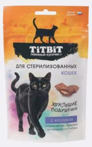 Лакомства д/кошек Хрустящие подушечки д/стерилиз. с кроликом 60г Тит Бит