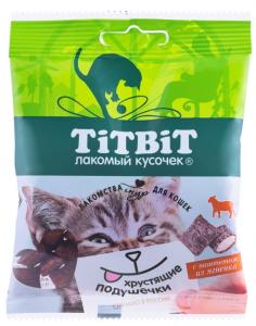 Лакомства д/кошек Хрустящие подушечки с паштетом из ягненка 30г Тит Бит