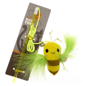 Игрушка-дразнилка WOGY д-кошек Пчелка 10х6см с перьями и колокольчиком, на палочке l=40см, микс арт.