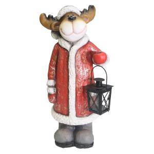 Фигурка декоративная Олень в красной шубке с фонарем L20 W18 H55 см (ПОЛИСТОУН)