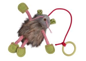 Игрушка текстиль Мышка 10*7*3,5см с кошачьей мятой на веревочке с кольцом арт.2025-2193/ЧД