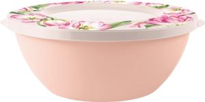 Салатник 3л Flowers с крышкой розовая пудра-20 ПлР