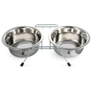 Миска металлическая на подставке, 2х0,40л, Triol