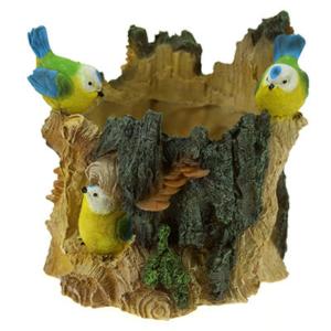 Кашпо Пенек с тремя птичками