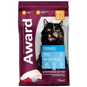 Сухой корм AWARD Sterilized для взрослых стерилизованных кошек с белой рыбой с добавлением семян льн