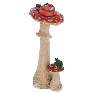 Фигура садовая Гриб мухомор большой с лягушкой мульт. L18 W19 H42см (ПОЛИСТОУН) 