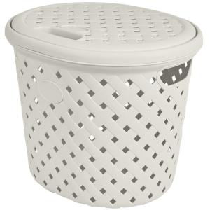 Корзина д-белья с крышкой Rattanx 14 л молочный туман -10  ПлР
