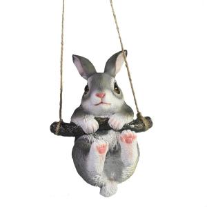 Фигура садовая Зайка на ветке серый навесной L11 W9 H16 см (ПОЛИСТОУН)