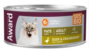 Корм д-кошек конс 100г утка с клюквой паштет AWARD (Авард)