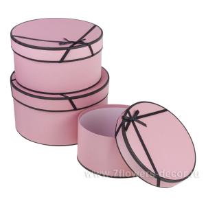 Коробка набор с лентой, розовый D27,5xH14,2 см, D24,5xH12,8 см, D21,5xH10,8 см, (3 шт)