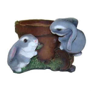 Кашпо Два зайца у горшка  L23 W20 H16,5 см (ПОЛИСТОУН)