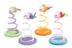 Игрушка WOGY д/кошек Мышка меховая с перьями на спирали h=23см, подставка d=16см, микс арт.2025-3593