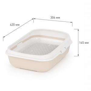 Туалет с высокими бортами, сеткой и совком 50,5х39х23,5см бежевый-4