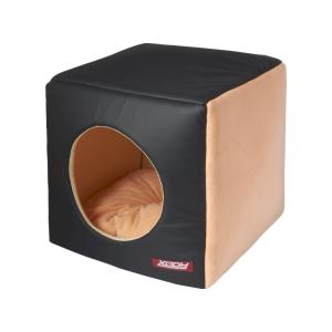 Домик-лежанка 40*40*40 Кубик №3 кожа черн/мех беж