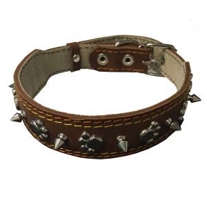 Ошейник кожаный подшитый спилком с шипами 35-25мм-ОК-35-25-С-ш