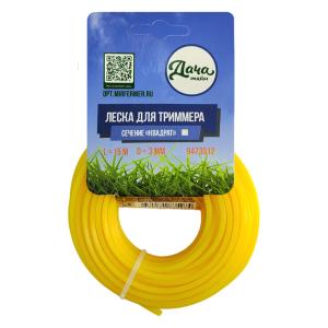 Леска для триммера, D3мм, 15м, квадрат, Дача тайм